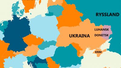 En karta över Ukraina och Europa