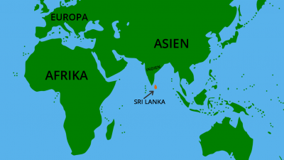 En karta där landet Sri Lanka syns.